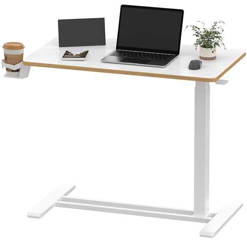 SANODESK 32''Pneumatic Adjustable Overbed Bedside Table with Hidden Casters